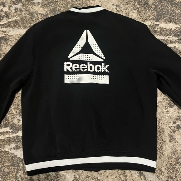 Reebok Bomber Jacket Black & White Full Zip Fleece Lined Polyester Shell Size XL - Picture 7 of 11